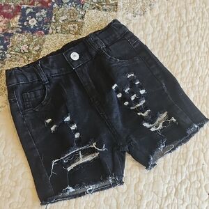 Girls Distressed Black Denim Shorts
